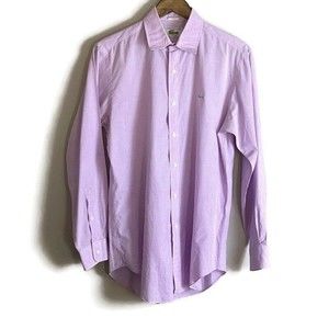 VINTAGE LACOSTE BY IZOD Mens Pink Check Button Up Long Sleeve Shirt Size 15-33